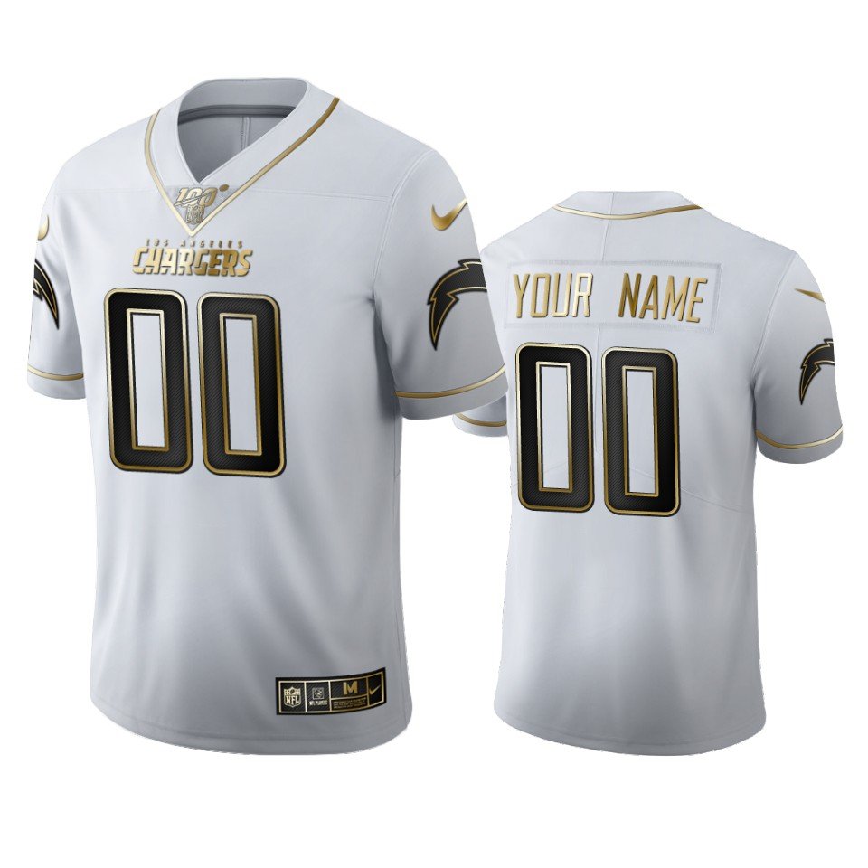 Los Angeles Chargers Custom Men’s Nike White Golden Edition Vapor Limited NFL 100 Jersey