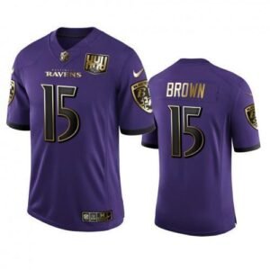 Baltimore Ravens #15 Marquise Brown Nike Purple Team 25th Season Golden Limited NFL Jersey
