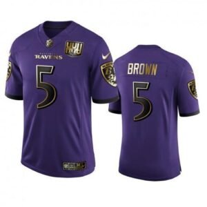 Baltimore Ravens #5 Marquise Brown Nike Purple Team 25th Season Golden Limited NFL Jersey