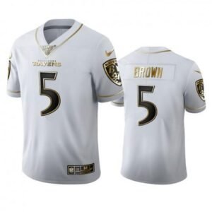 Baltimore Ravens #5 Marquise Brown Nike White Golden Edition Vapor Limited NFL 100 Jersey