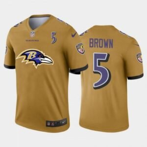 Baltimore Ravens #5 Marquise Brown Gold Nike Big Team Logo Player Vapor Limited NFL Jersey