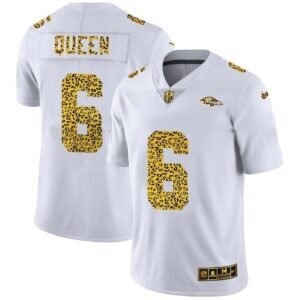 Baltimore Ravens #6 Patrick Queen Nike Flocked Leopard Print Vapor Limited NFL Jersey White