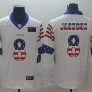 Baltimore Ravens #8 Lamar Jackson White Nike Team Logo USA Flag Vapor Untouchable Limited NFL Jersey