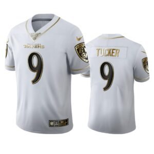 Baltimore Ravens #9 Justin Tucker Nike White Golden Edition Vapor Limited NFL 100 Jersey