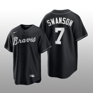 Braves Dansby Swanson All Black Fashion Serise Replica Black White Jersey