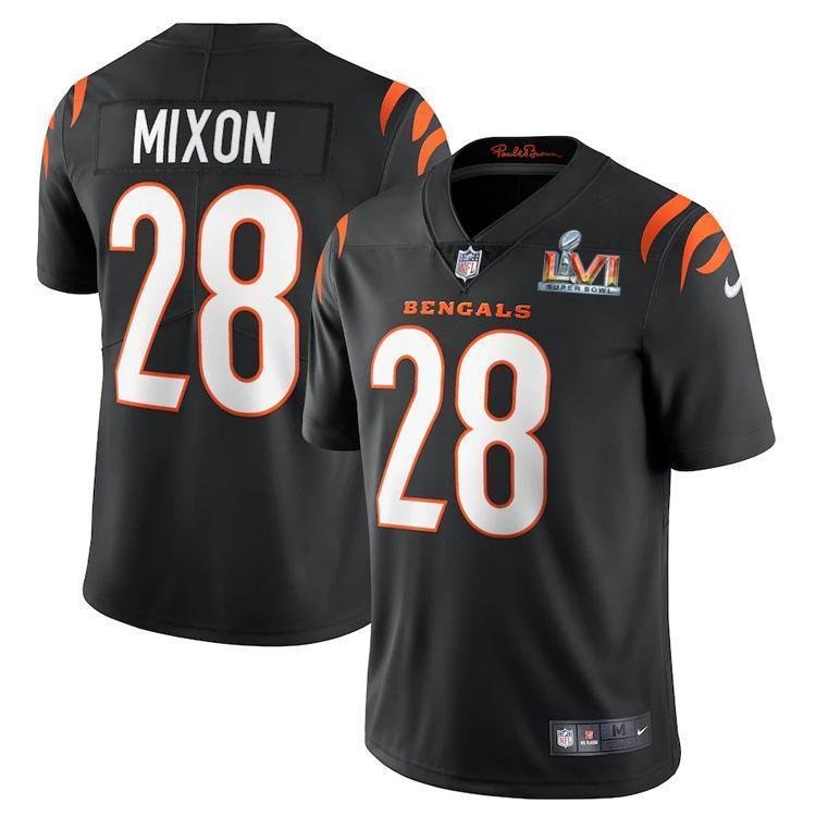 Cincinnati Bengals #28 Joe Mixon Black Super Bowl LVI Patch Nike Vapor Limited Jersey