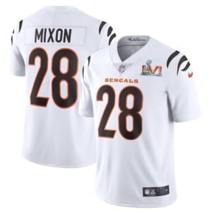 Cincinnati Bengals #28 Joe Mixon White Super Bowl LVI Patch Nike Vapor Limited Jersey