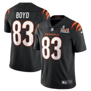 Cincinnati Bengals #83 Tyler Boyd Black Super Bowl LVI Patch Nike Vapor Limited Jersey