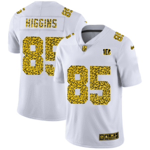 Cincinnati Bengals #85 Tee Higgins Nike Flocked Leopard Print Vapor Limited NFL Jersey White