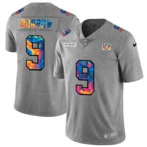 Cincinnati Bengals #9 Joe Burrow Nike Multi-Color 2020 NFL Crucial Catch NFL Jersey Greyheather