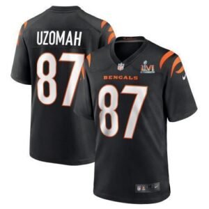 Cincinnati Cincinnati Bengals #87 C.J. Uzomah Black Super Bowl LVI Patch Nike Game Jersey