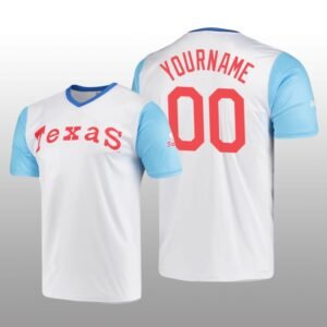 Cooperstown Collection Custom Rangers Jersey White Wordmark Stitches Men’s