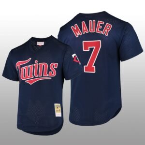 Cooperstown Collection Minnesota Twins Joe Mauer Batting Practice Navy Mesh Jersey