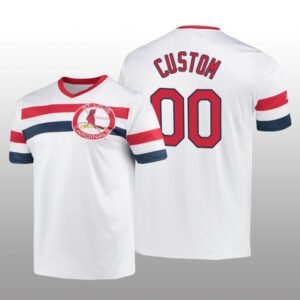 Custom Cooperstown Collection Cardinals Jersey White V-Neck Men’s