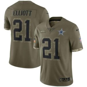 Dallas Cowboys #21 Ezekiel Elliott Nike 2022 Salute To Service Limited Jersey – Olive