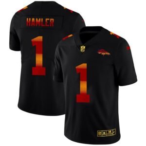 Denver Broncos #1 KJ Hamler Black Nike Red Orange Stripe Vapor Limited NFL Jersey