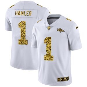 Denver Broncos #1 KJ Hamler Nike Flocked Leopard Print Vapor Limited NFL Jersey White