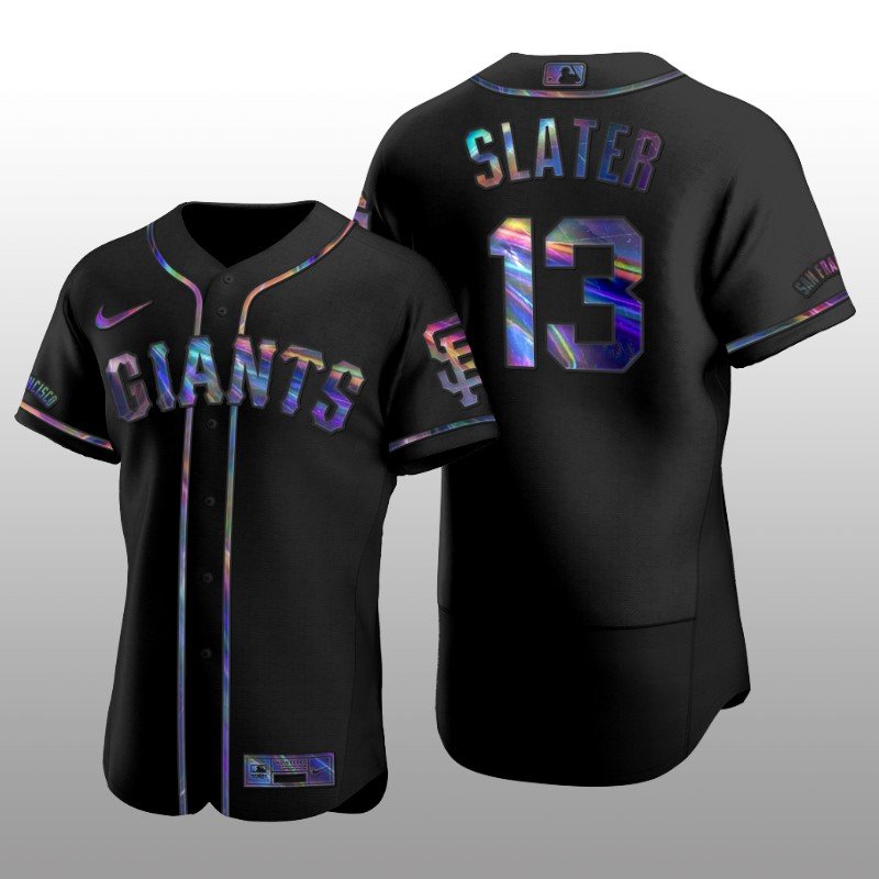 Giants Austin Slater Iridescent Logo Holographic Limited Authentic Black Jersey