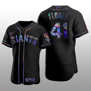 Giants Wilmer Flores Iridescent Logo Holographic Limited Authentic Black Jersey