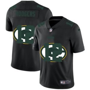 Green Bay Packers #12 Aaron Rodgers Nike Team Logo Dual Overlap Jersey Black