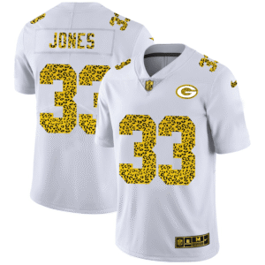 Green Bay Packers #33 Aaron Jones Nike Flocked Leopard Print Vapor Jersey White