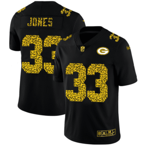 Green Bay Packers #33 Aaron Jones Nike Leopard Print Fashion Vapor Jersey Black