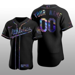 Iridescent Logo Oakland Athletics Custom Holographic Limited Black Authentic Jersey
