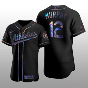 Iridescent Logo Oakland Athletics Sean Murphy Holographic Limited Black Authentic Jersey