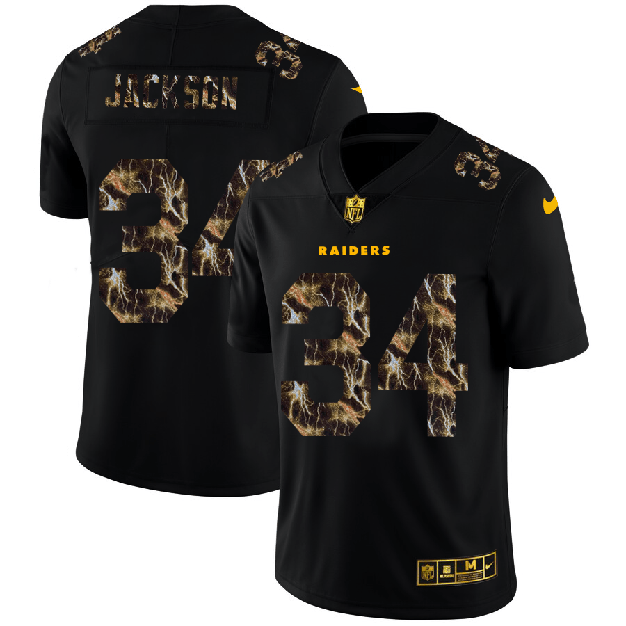 Las Vegas Raiders #34 Bo Jackson Black Nike Flocked Lightning Vapor Limited NFL Jersey