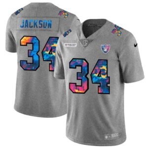 Las Vegas Raiders #34 Bo Jackson Nike Multi-Color 2020 NFL Crucial Catch NFL Jersey Greyheather