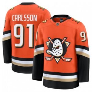 Leo Carlsson Men’s Anaheim Ducks Orange Home Premium Jersey