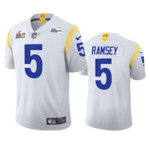 Los Angeles Rams #5 Jalen Ramsey Super Bowl LVI Patch Nike Vapor Limited NFL Jersey – White