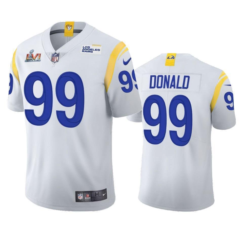Los Angeles Rams #99 Aaron Donald Super Bowl LVI Patch Nike Vapor Limited NFL Jersey – White