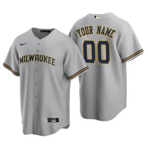Men’s Milwaukee Brewers Gray Replica 2020 Road Custom Jersey