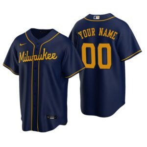 Men’s Milwaukee Brewers Navy Replica 2020 Alternate Custom Jersey