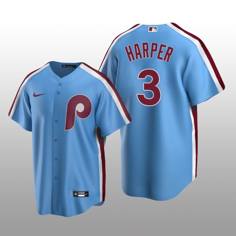 Men’s Philadelphia Phillies Bryce Harper Light Blue Cooperstown Collection Road Jersey
