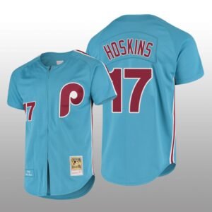 Men’s Philadelphia Phillies Rhys Hoskins Light Blue Cooperstown Collection Authentic Jersey
