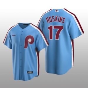 Men’s Philadelphia Phillies Rhys Hoskins Light Blue Cooperstown Collection Road Jersey