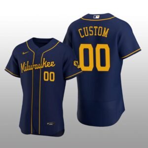 Milwaukee Brewers Custom Authentic Alternate Team Navy Jersey