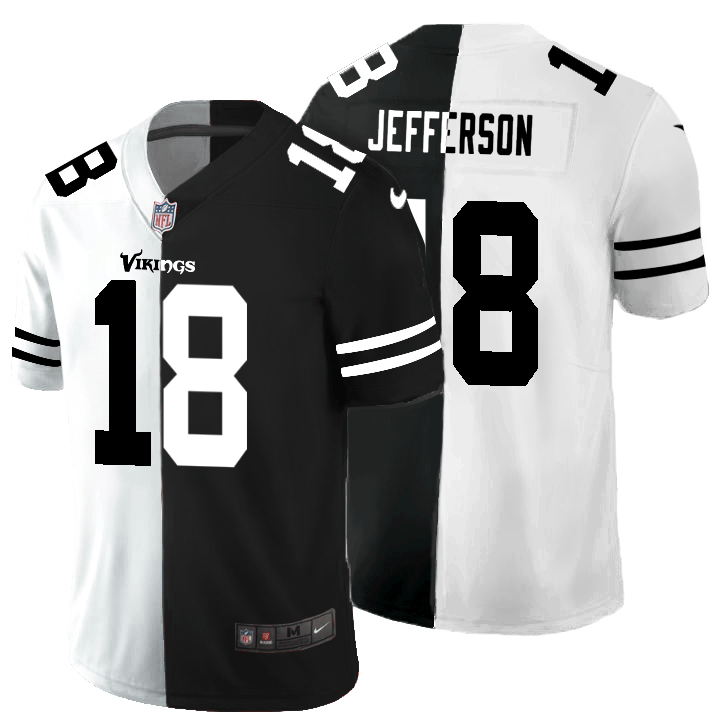 Minnesota Vikings #18 Justin Jefferson Black V White Peace Split Nike Vapor Untouchable Limited NFL Jersey