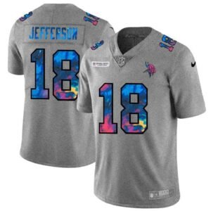 Minnesota Vikings #18 Justin Jefferson Nike Multi-Color 2020 NFL Crucial Catch NFL Jersey Greyheather