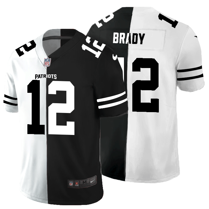 New England Patriots #12 Tom Brady Black V White Peace Split Nike Vapor Untouchable Limited NFL Jersey