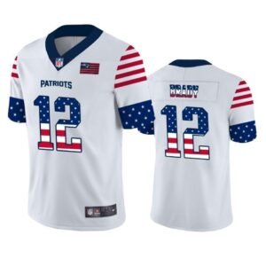 New England Patriots #12 Tom Brady White Nike Team Logo USA Flag Vapor Untouchable Limited NFL Jersey