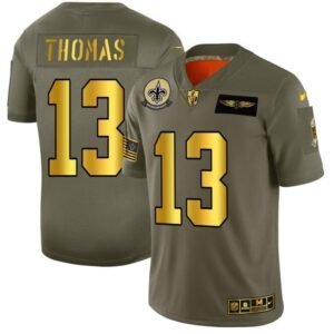 New Orleans Saints #13 Michael Thomas NFL Nike Olive Gold 2019 Salute To Service Limited Jersey
