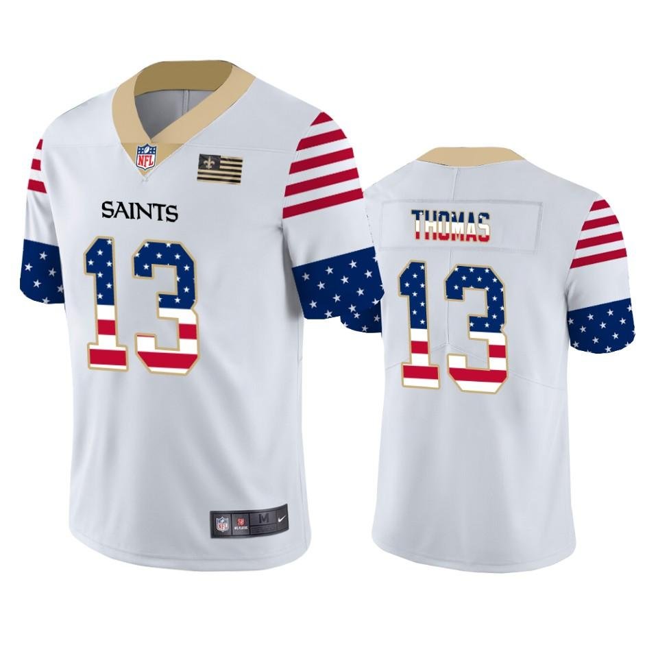 New Orleans Saints #13 Michael Thomas White Nike Team Logo USA Flag Vapor Untouchable Limited NFL Jersey