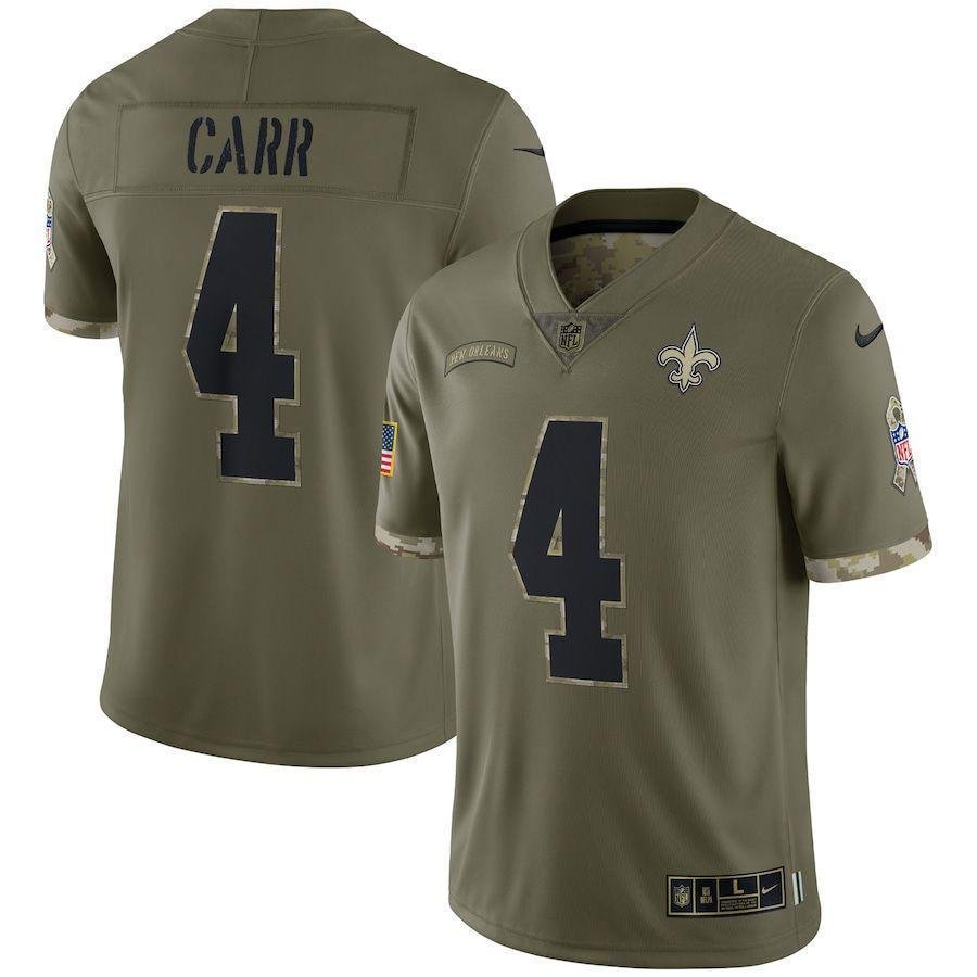 New Orleans Saints #4 Derek Carr Nike 2022 Salute To Service Limited Jersey – Olive