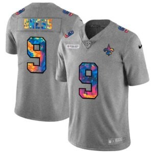 New Orleans Saints #9 Drew Brees Nike Multi-Color 2020 NFL Crucial Catch NFL Jersey Greyheather