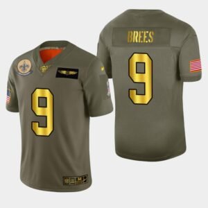 New Orleans Saints #9 Drew Brees Nike Olive Gold 2019 Salute To Service Limited NFL 100 Jersey