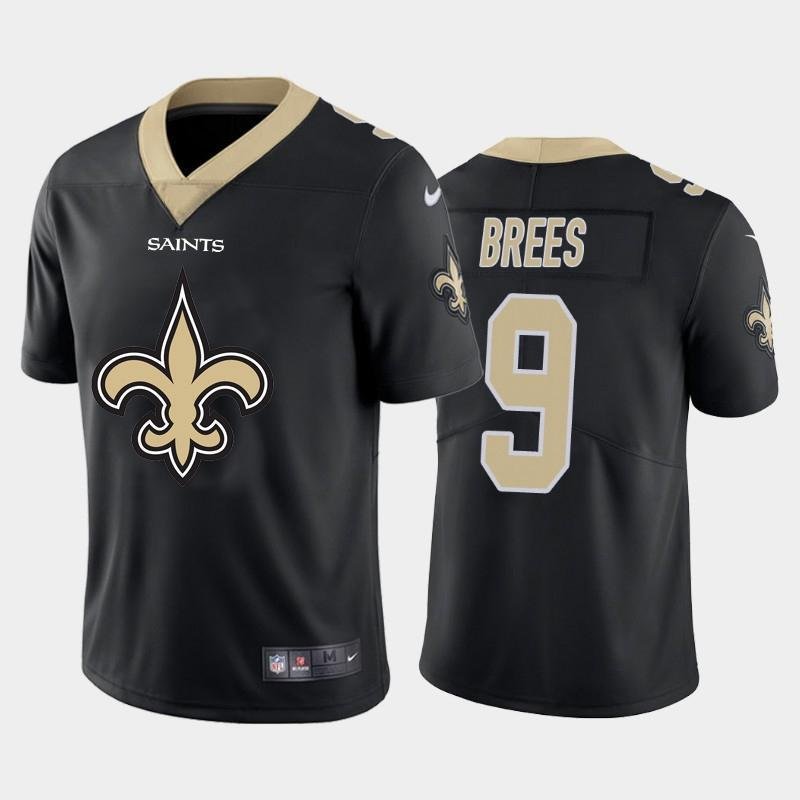 New Orleans Saints #9 Drew Brees Black Nike Big Team Logo Vapor Limited NFL Jersey