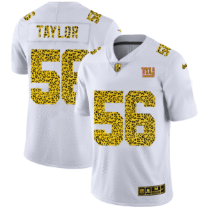 New York Giants #56 Lawrence Taylor Men’s Nike Flocked Leopard Print Vapor Limited NFL Jersey White
